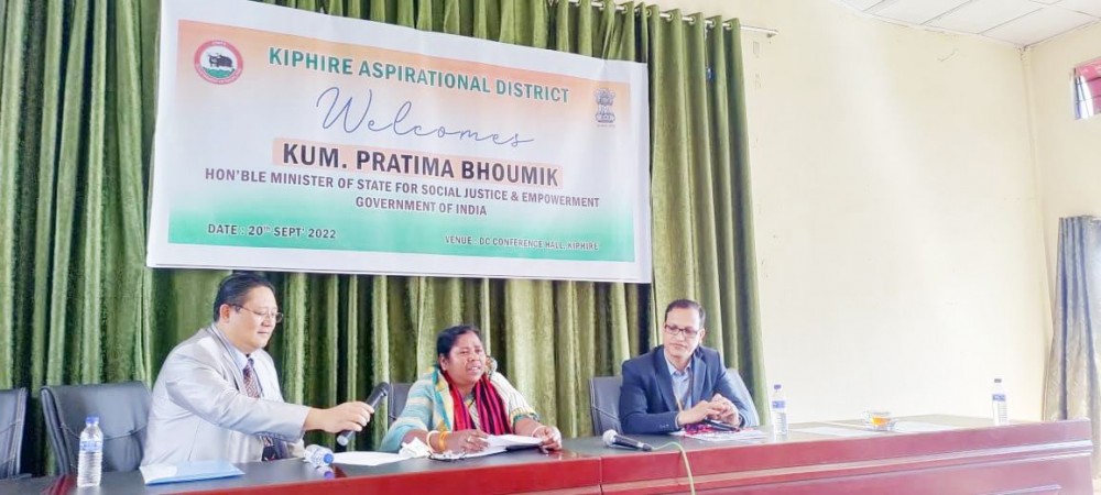 Union Minister Pratima Bhoumik speaking during the press conference at DC's Conference Hall, Kiphire Town on September 20. (Morung Photo)
